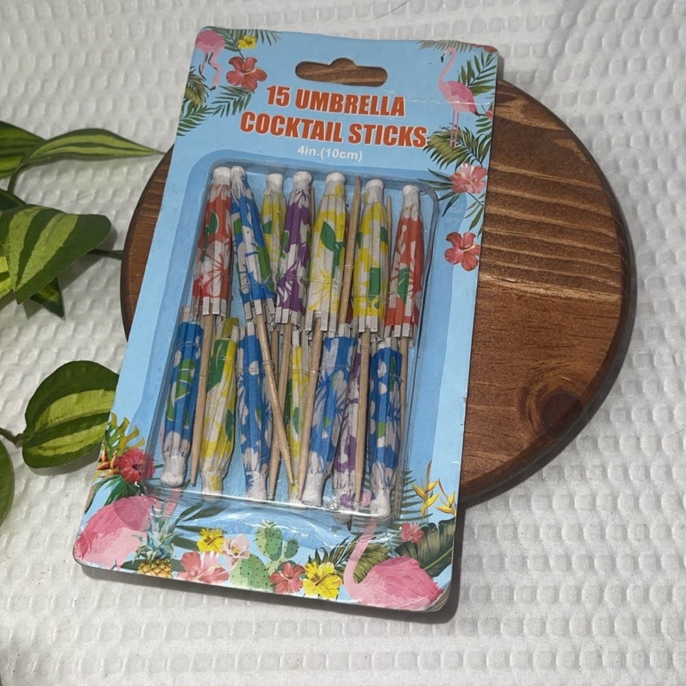 Vintage Umbrella Cocktail Sticks Party Margarita Drink Décor 15 Count